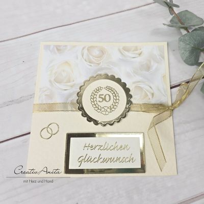 Glückwunschkarte zur Goldenen Hochzeit gold-creme