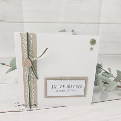 Glückwunschkarte Standesamtliche Hochzeit mit Herz und Spitze - grün