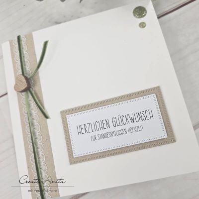Preview: Glückwunschkarte Standesamtliche Hochzeit mit Herz und Spitze - grün