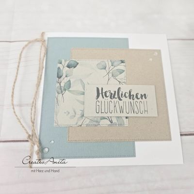 Preview: Glückwunschkarte zur Hochzeit, Geburtstag - naturfarben - Eukalypthus