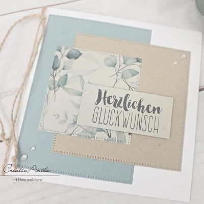 Preview: Glückwunschkarte zur Hochzeit, Geburtstag - naturfarben - Eukalypthus