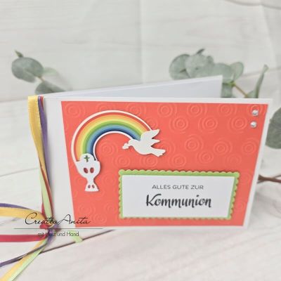 Glückwunschkarte zur Kommunion mit Regenbogen -BUNT-