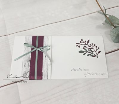 Glückwunschkarte Geburtstag - Banderole in Holzoptik mit Gräser