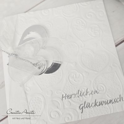 Preview: Glückwunschkarte zur Hochzeit - Schlicht und Edel - Silberherzen