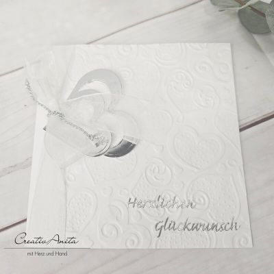 Preview: Glückwunschkarte zur Hochzeit - Schlicht und Edel - Silberherzen