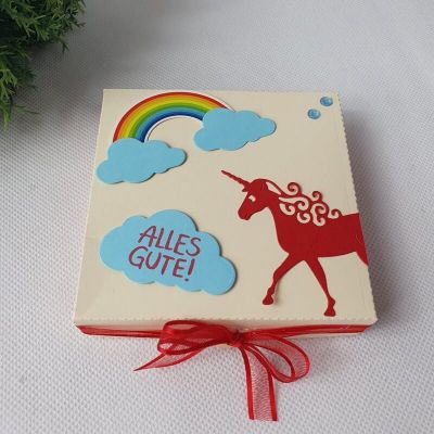 Geschenkverpackung Pizzabox Einhorn zum Geburtstag - Mädchengeschenk