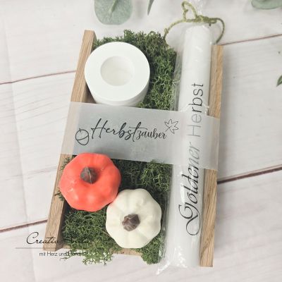 Kerzengeschenk - Herbst mit Kürbisse und Moos -Goldener Herbst-