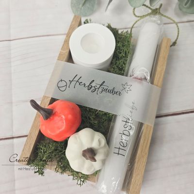 Kerzengeschenk - Herbst mit Kürbisse und Moos -Herbstliebe-