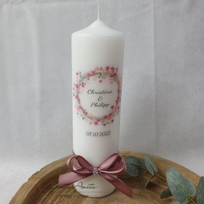 Hochzeitskerze Blütenkranz - Personalisiert