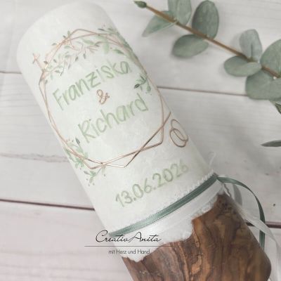 Hochzeitskerze mit echtem Holz und Teelichteinsatz, Geometric Style Rosegold-Eukalypthus