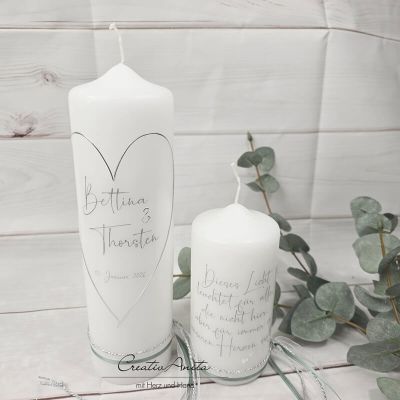 Preview: Hochzeitskerze im Schlichten Stil -Modern Heart- eukalyphtus-silber