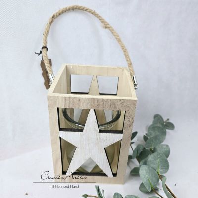 Laterne - Windlicht aus Holz mit Stern
