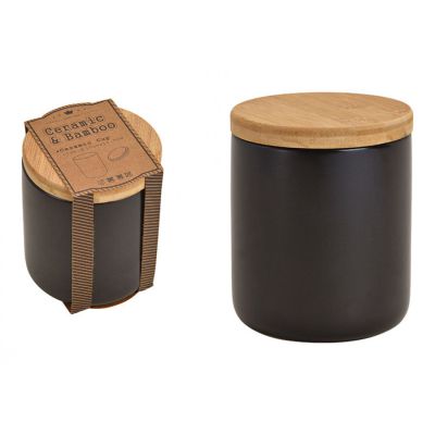 Keramikdose schwarz matt mit Bambusdeckel