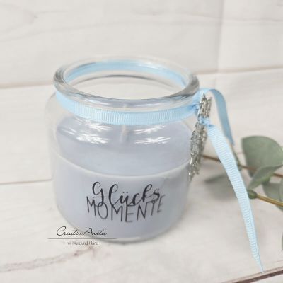 Kerze im Glas -Glücksmomente- Hellblau
