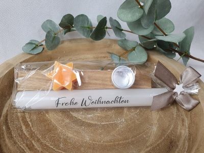 Geschenk zu Weihnachten - Stabkerze mit Kerzenhalter und Seifenstern ORANGE