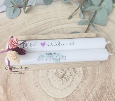 Geburtstagsgeschenk Kerzen - Stabkerzen mit Sprüchen -Du bist wundervoll-