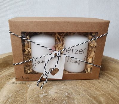 Handverziertes Kerzen-Set in Geschenkbox "Danke & Herzensmensch" - Geschenk - Kerzenset