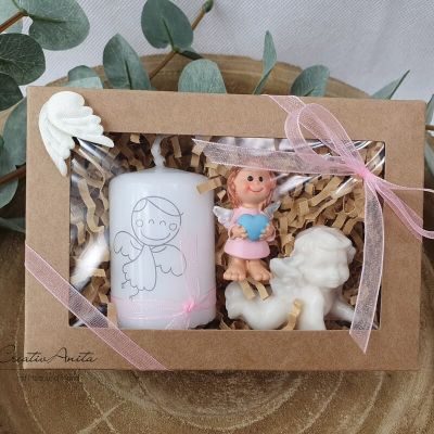 Geschenkbox "Schutzengel" mit Kerze, Seifenengel und Schutzengelfigur - Rosa