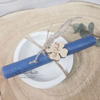 Kerzenständer rund mit Kerze und Holzanhänger