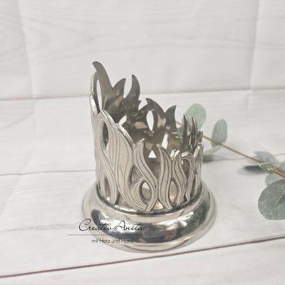 Kerzenhalter rund silber -Flamme-