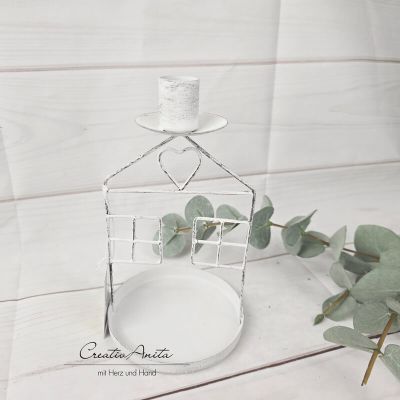 Haus Kerzenständer mit Herz in weiß