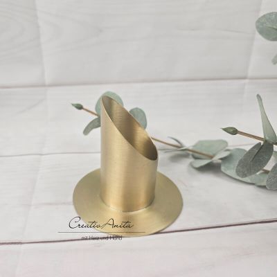 Preview: Kerzenständer aus Metall in gold, 4 cm - Kommunionkerze, Taufkerze