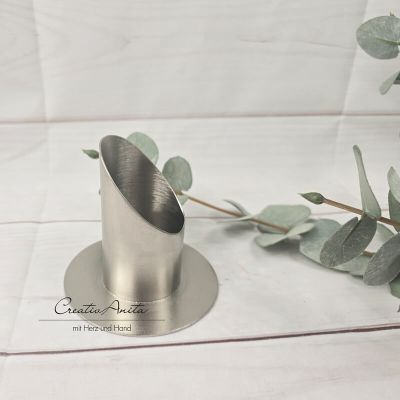 Preview: Kerzenständer aus Metall in silber, 4 cm - Kommunionkerze, Taufkerze