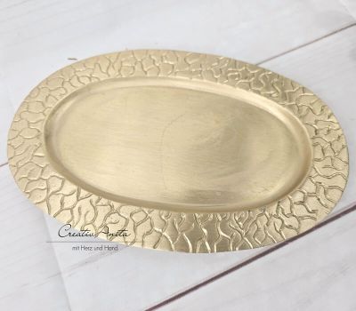 Kerzenteller - Kerzenhalter Gold - Baumdesign - oval