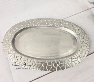Kerzenteller - Kerzenhalter Silber - Baumdesign - oval