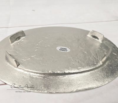 Preview: Kerzenteller - Kerzenhalter Silber - Baumdesign - oval