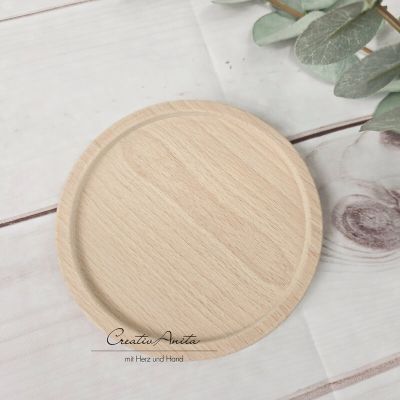 Kerzenteller aus Holz, rund, 10 cm