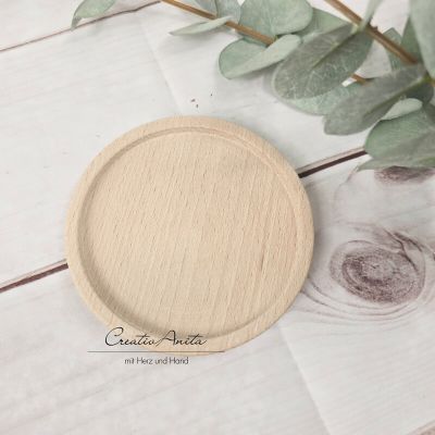 Kerzenteller aus Holz, rund, 8 cm