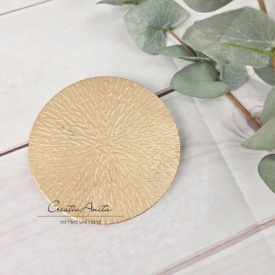 Kerzenteller - goldfarbene Sternstruktur mit Holz - 10 cm