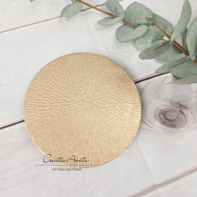 Kerzenteller - goldfarbene Sternstruktur mit Holz - 13 cm