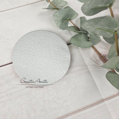 Kerzenteller - silberfarbene Sternstruktur mit Holz - 10 cm