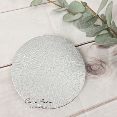 Kerzenteller - silberfarbene Sternstruktur mit Holz - 13 cm