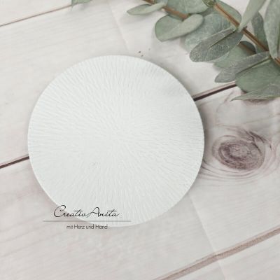 Kerzenteller - weiße Sternstruktur mit Holz - 13 cm