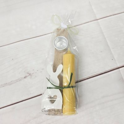 Preview: Geschenk zu Ostern - Stabkerze mit Kerzenhalter und Hase aus Beton