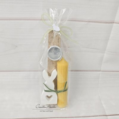 Geschenk zu Ostern - Stabkerze mit Kerzenhalter und Hase aus Beton