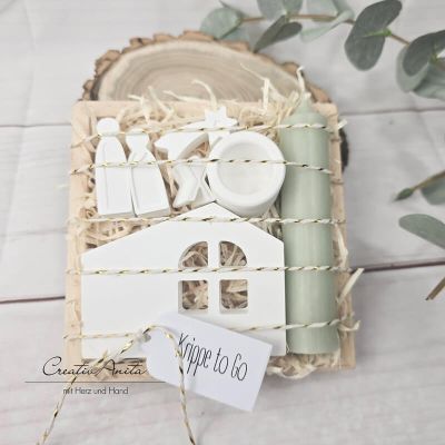 Weihnachtskrippe - Krippe to go - Mini in der Holzbox mit Kerzenset