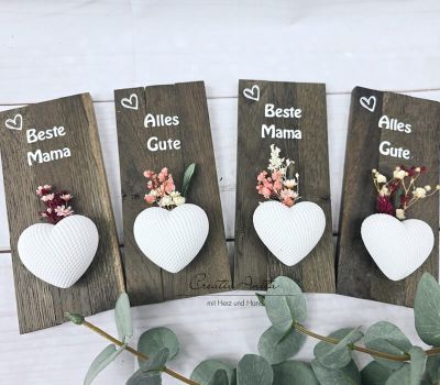 Preview: Muttertag - Geschenk zu Muttertag - Mama - von Herzen -ROSA-WEISS-