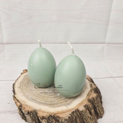 Osterkerzen EI - Osterei Pastellfarben Geschenkkerzen Ostern - 2er Set SALBEI
