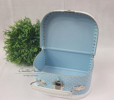 Preview: Pappkoffer mit Trim in Hellblau mit Punkten - Kinderkoffer