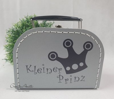Pappkoffer in Silber mit Krone "Kleiner Prinz" - Kinderkoffer
