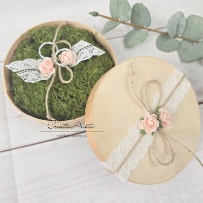 Preview: Ringkissen mit Moos in Holzbox - Vintage -Apricot-