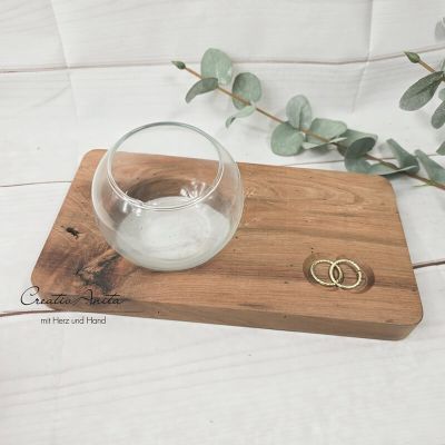 Preview: Ringkissen aus Holz mit bauchiger Vase - braun