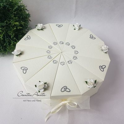 Schachteltorte 3-stöckig mit Perlen - Geldgeschenk Hochzeit CREME-WEISS-CREME