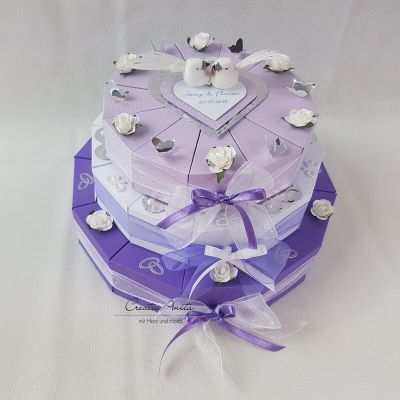 Schachteltorte 3-stöckig mit Schmetterlingen - Geldgeschenk Hochzeit LILA-WEISS-FLIEDER