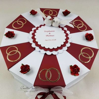 Preview: Schachteltorte mit Eheringen - Geldgeschenk - Hochzeitsgeschenk - BORDEAUX