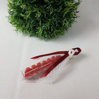 Gastgeschenk im Reagenzglas befüllt mit 5 Seifenherzen GRANATAPFEL